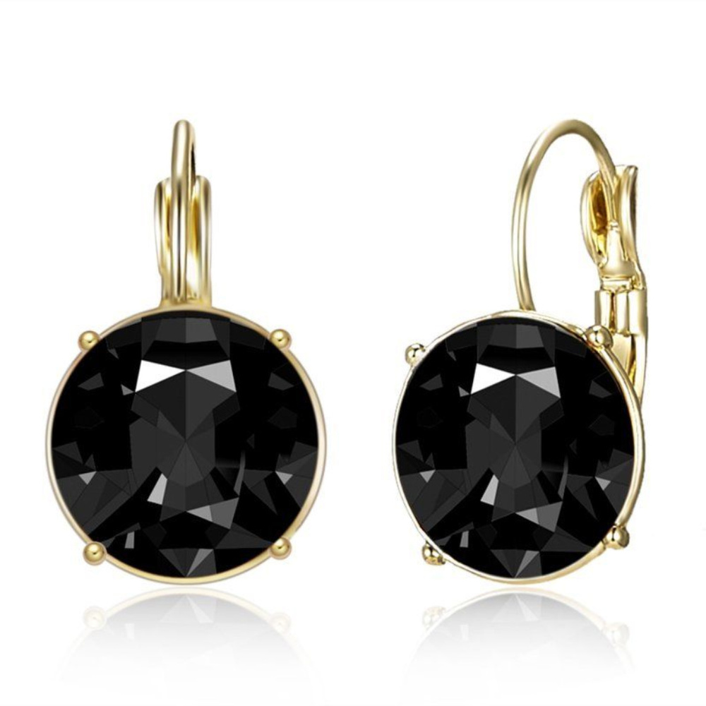 Black Round Crystal Earrings